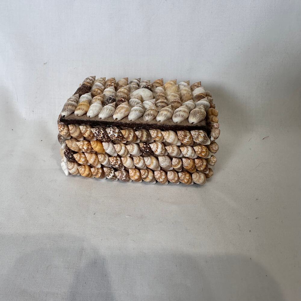 Vintage Encrusted Seashell Box Philippines Coastal Nautical Trinket Box Jewelry
